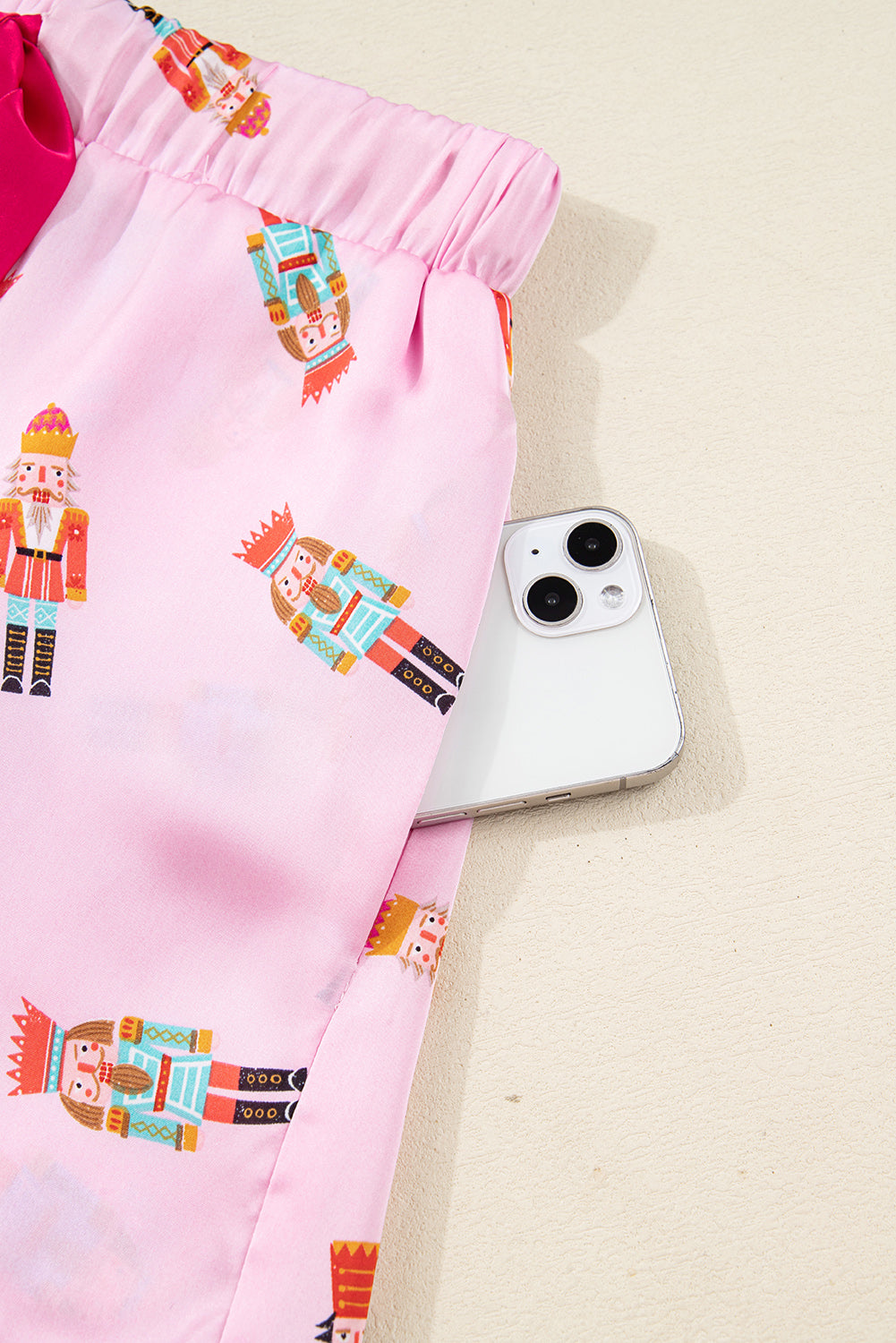 Pink Nutcracker Print Two Piece Pajama Set Contrast Trim Bow Dear-Lover Dropshipping